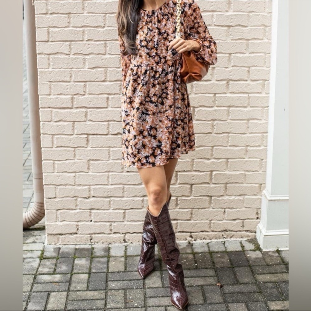 SANCTUARY SHIRRED NECK BABYDOLL DRESS- HARVEST